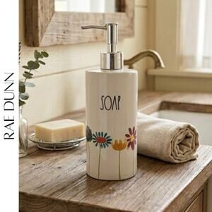 Rae Dunn Floral Soap Dispenser PUMP Ceramic Bathroom Magenta